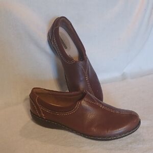 Clarks Brown Leather Women's Slip-On Loafers